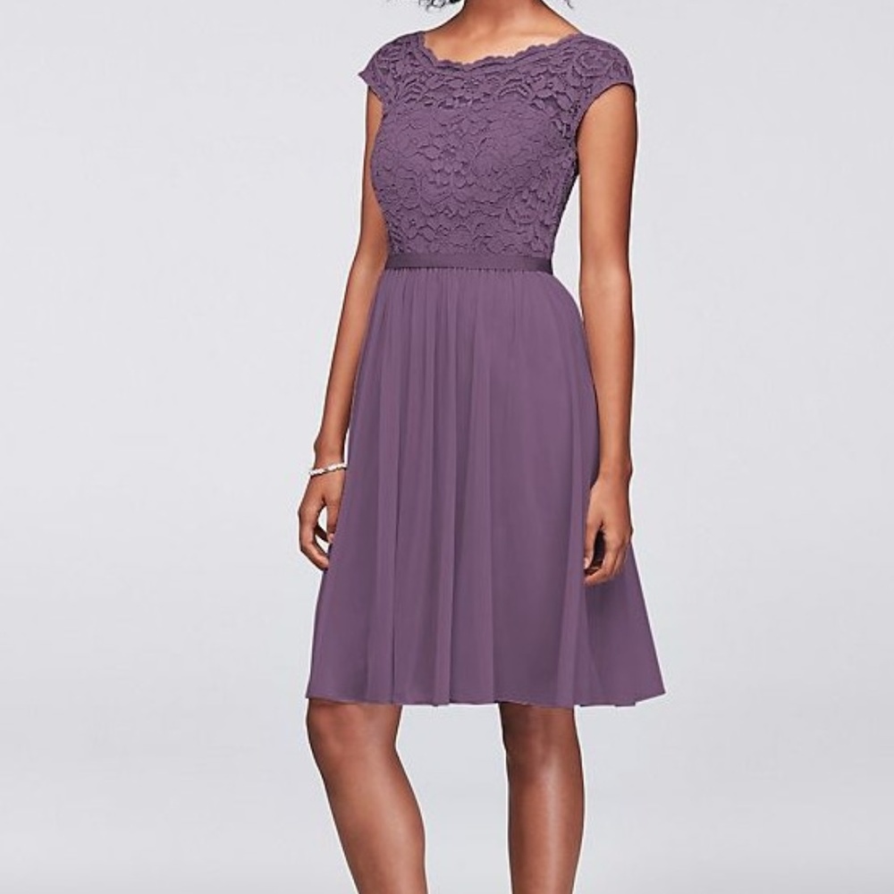 Short Lace and Mesh Dress with Illusion Neckline